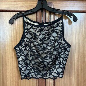 Michelle Black Lace Princess Seam Sleeveless Bodice Top Sabrina Neck Thin Straps